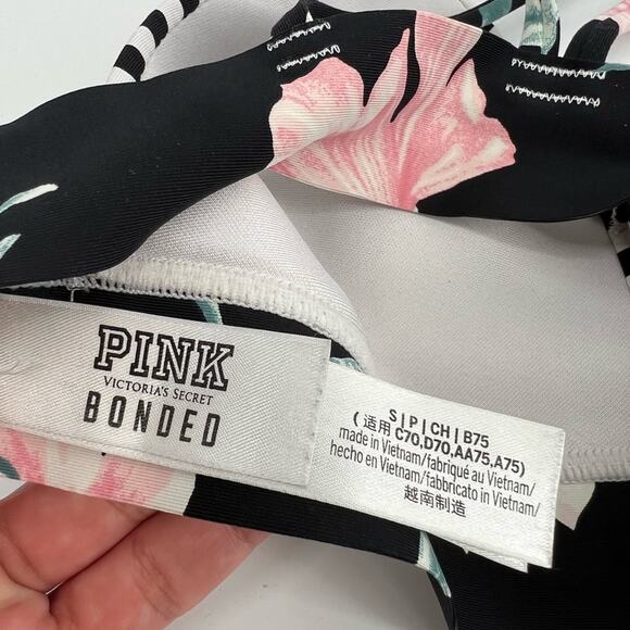 Victoria’s Secret PINK Bonded Bralette Floral Striped Cross Back Bra Size Small - Picture 4 of 7